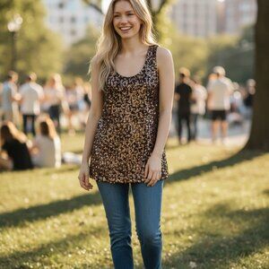 Alice + Olivia ❤️ SCOOP Women’s  XS Sequin Tank Top Gold Brown